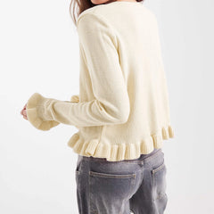 Sweet ruffle trim pastel cardigan perfect for layering

