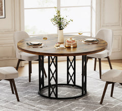 rustic round table placed in country-style kitchen setting
