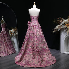 A-line formal dress with draped waist and bow accent