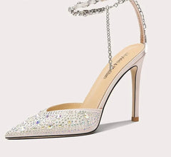 Luxury satin rhinestone chain evening sandals
