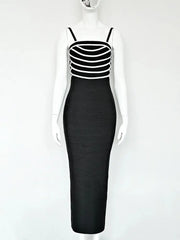 sculpted black and white formal midi dress for city nights