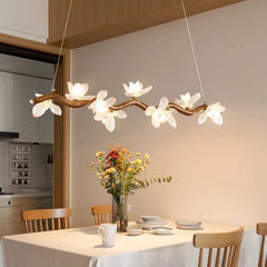 Sculptural botanical pendant chandelier lighting a luxury living space