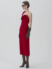 Sculptural flower strap city night outfit displayed for trend-forward look