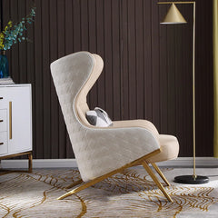 Side view Luxury velvet accent chair with supportive cushioning