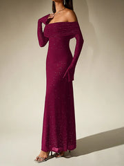 Ankle-length evening dress with light-catching sequin mesh finish