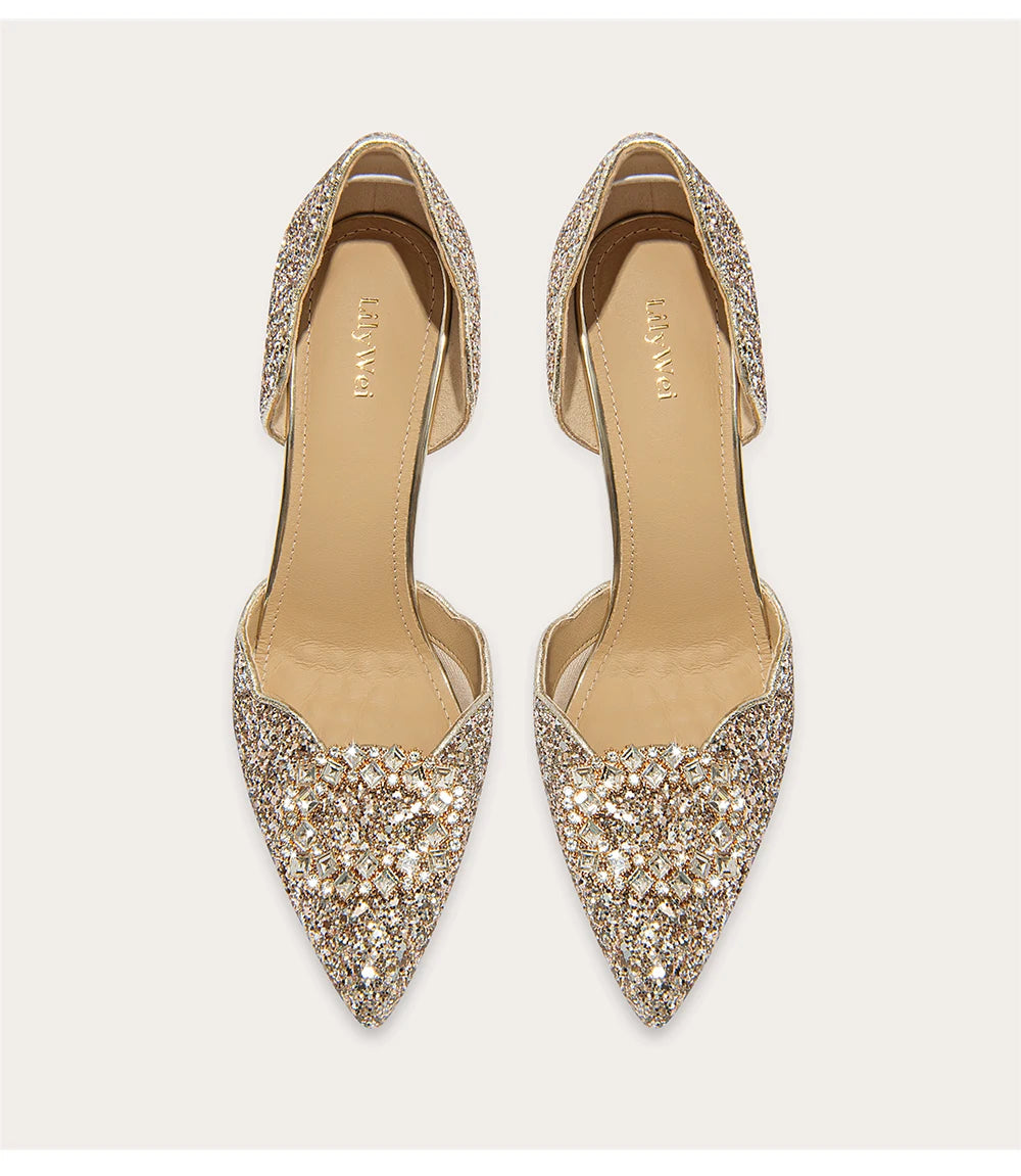 Sparkly sequin rhinestone slip-on sandals for weddings