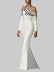 Long sleeve sheath gown with bead detailing
