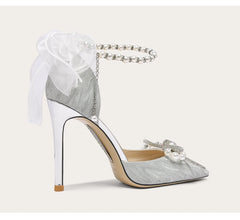 Sequined silver party heels for formal nights and special occasions