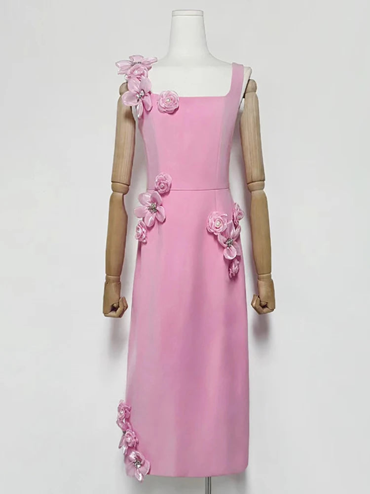 Sexy club party dress with square neckline and floral design

