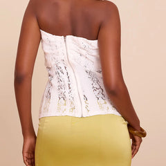 A front view of a sexy lace clubwear top, highlighting the body-hugging silhouette.