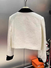 Cropped tweed jacket for women with pockets-back