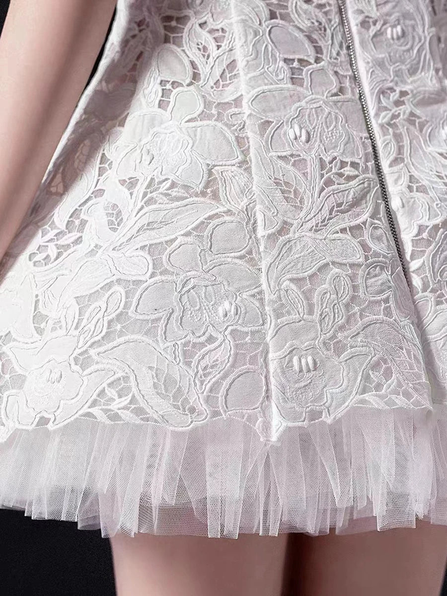 “Side view of short A-line dress with empire waist fit”

