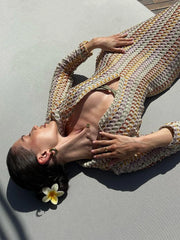 Long sleeve cotton crochet beachwear mid-calf length