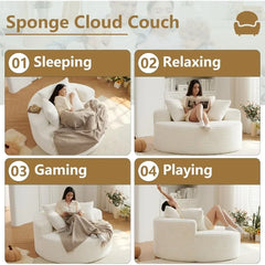 “Close-up of soft ribbed corduroy cushion on round chaise lounge”

