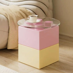 side profile of playful modern nightstand with stacked block design


