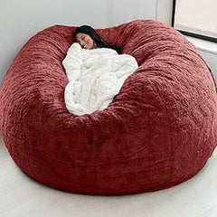 side view of oversized lounge chair cover with fluffy design

