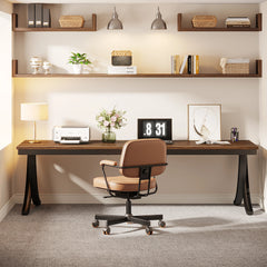 side angle view of extra long two-person workstation in modern office

