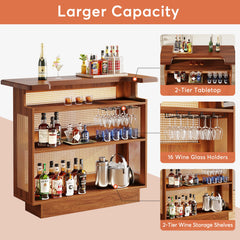“Side profile of modern farmhouse bar cabinet with storage tiers”

