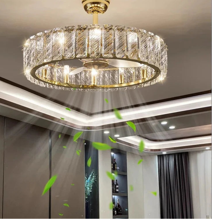 Silent chrome crystal fan ceiling light for modern living spaces