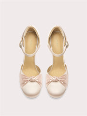 Silk bow round toe high heel sandals