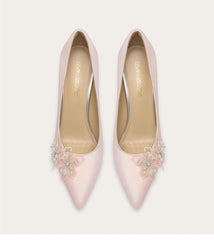 Silk wedding pumps with pearl lace flower design