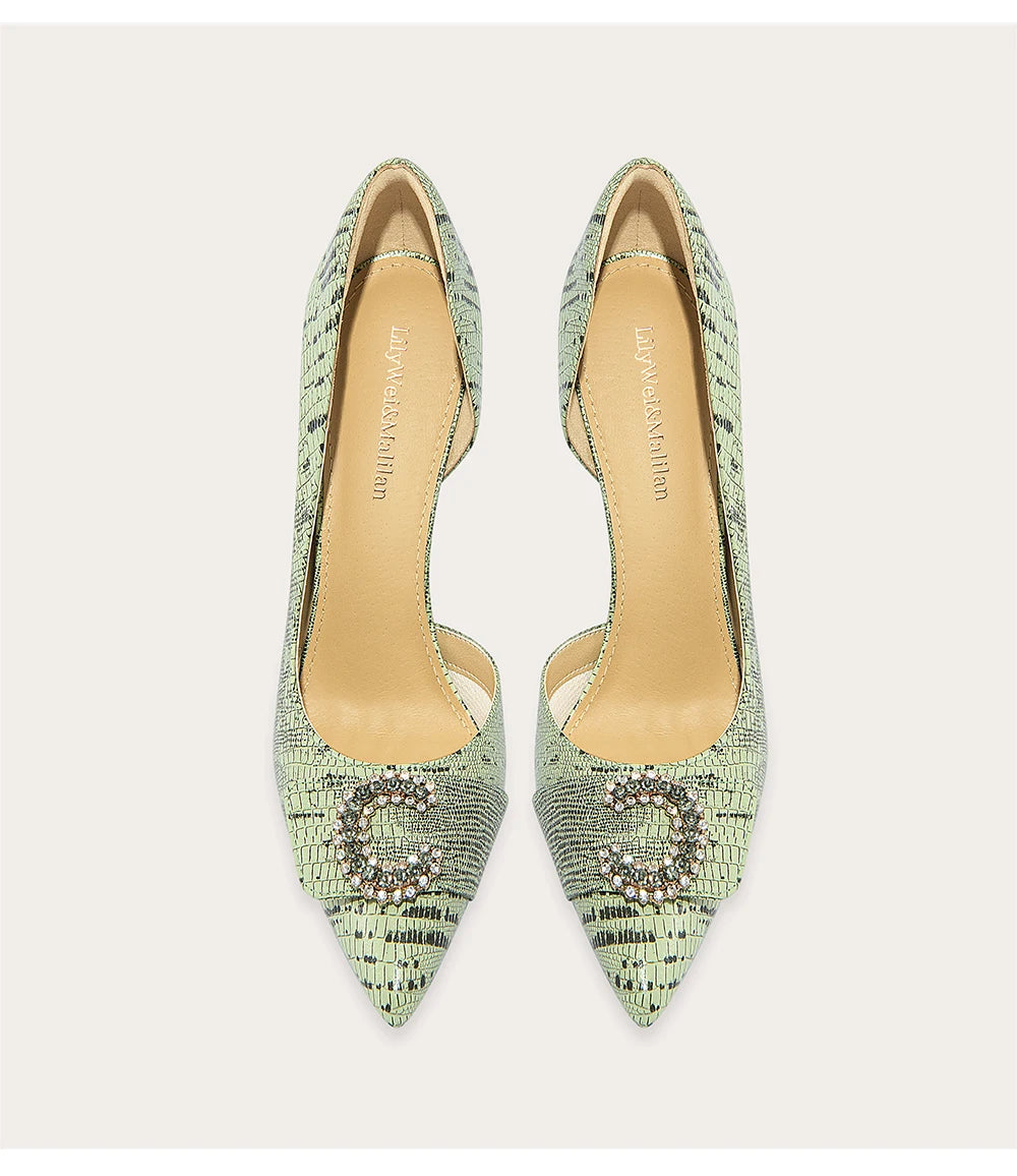 Pointed silk sandals with pearl strap buckle