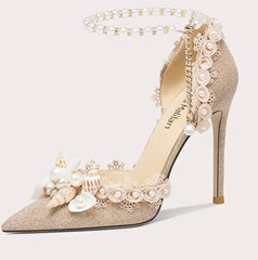 Silk stiletto party shoes in champagne for formal celebrations
