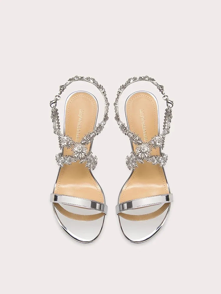 Silver chain embellished party sandals styled for modern celebration