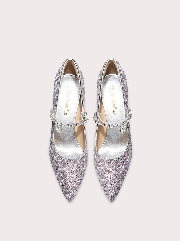 Silver glitter pointed party pumps styled for weddings and glamorous nights