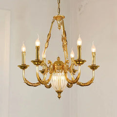 Six arm brass chandelier creating elegance in a formal entryway