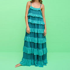 A full-length shot of a slash-neck A-line gown, highlighting its elegant silhouette.