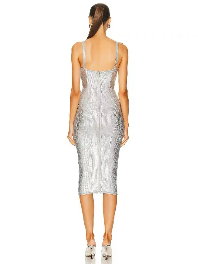 Sleek mid-calf gown for cocktail and runway events