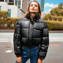 Urban streetwear style padded PU leather jacket