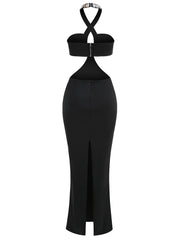 Sleek sleeveless backless party dress with sparkling crystals