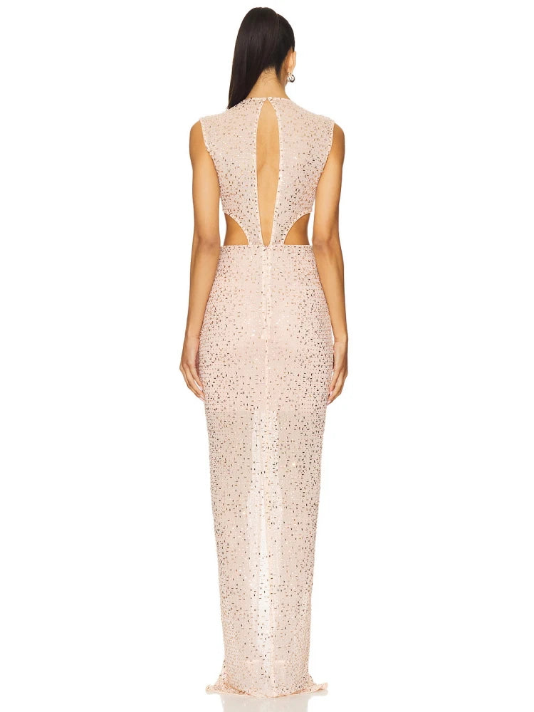 Sleeveless rhinestone party dress perfect for cocktail events