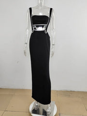 Elegant black maxi dress with cutout waist detail