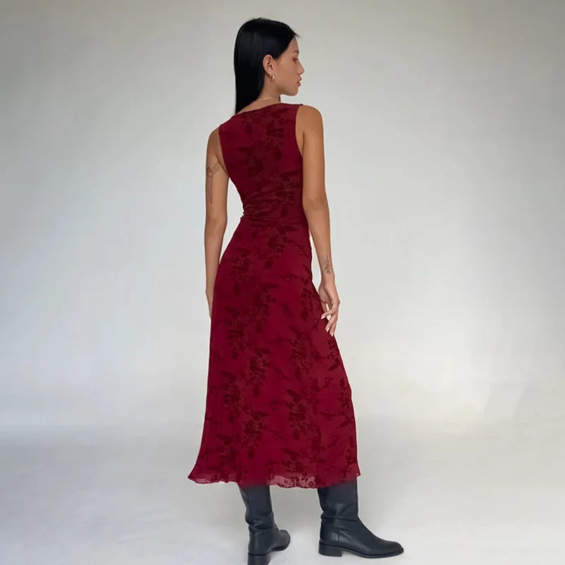 The dress showing the slim fit and sleeveless design.