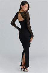 Side profile capturing the long, sleek silhouette and refined lace detailing along the upper body.
