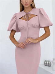 Slim fit ankle-length dress with clean lines and natural waist