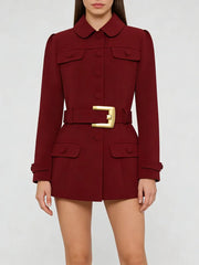 Women’s woven blazer dress with defined waist and long sleeves