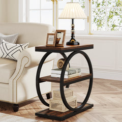 “Slim Tribesigns side table with 3-tier storage beside a sofa”