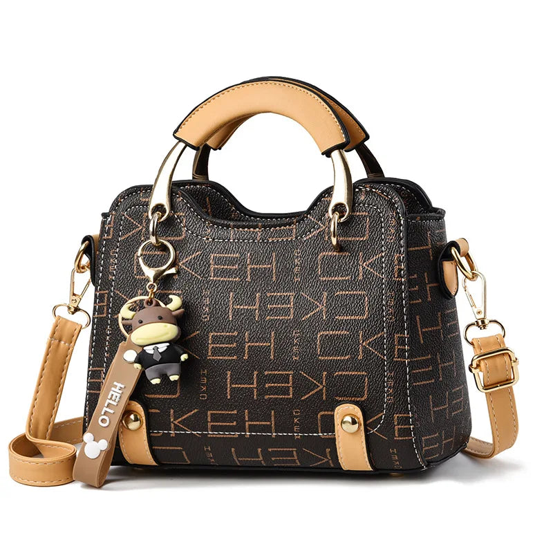 Small square PU leather crossbody satchel with letter print