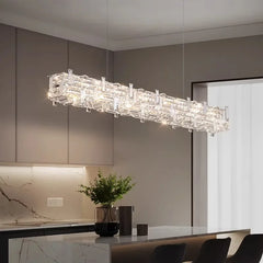 Smart dimmable LED linear pendant over a dining table