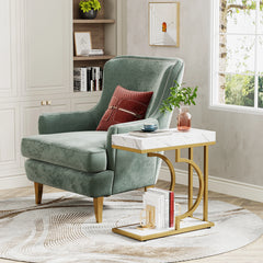 “Close-up of smooth white tabletop with sleek gold frame”

