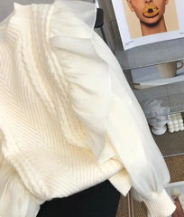 Soft cotton acrylic beige O-neck sweater