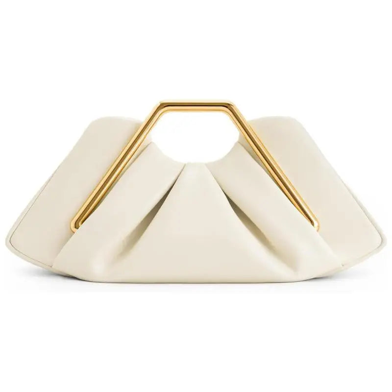 Soft tote-style bag with a modern metal handle design