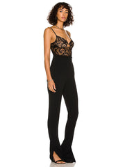 Spaghetti strap hollow patchwork full-length jumpsuit