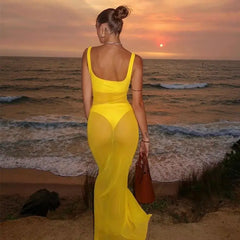 Vibrant mesh party dress with slim silhouette