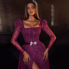 The sparkling wedding party gown is styled for a formal event.