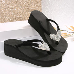 Sparkly heart wedge platform sandals for casual summer wear